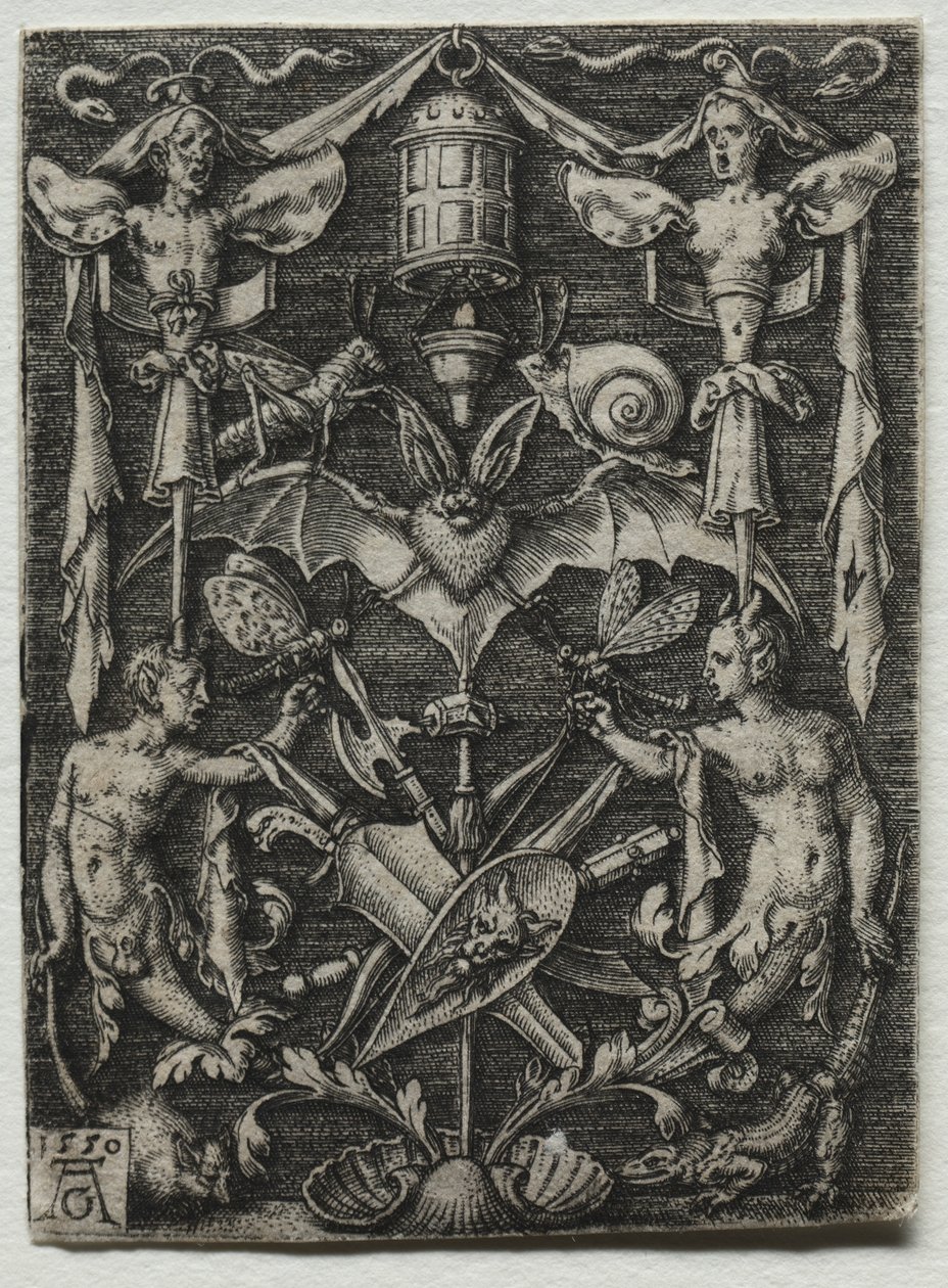 Ornamentontwerp met een vleermuis in het midden, 1550 door Heinrich Aldegrever