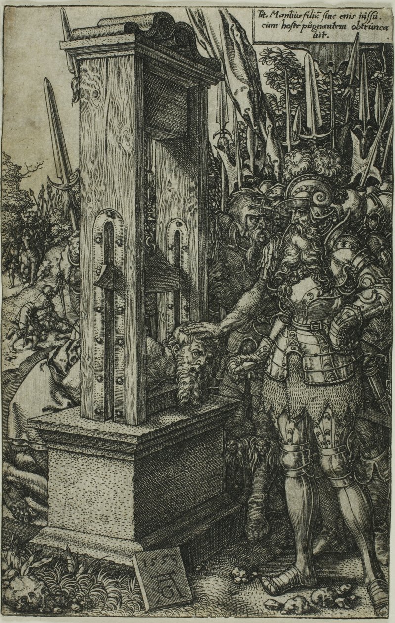 Titus Manlius onthoofdt zijn zoon door Heinrich Aldegrever
