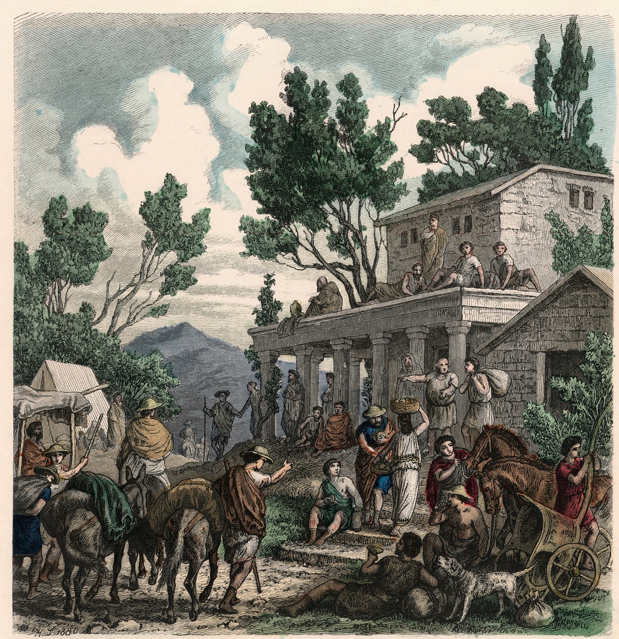 Oud Griekenland: De weg naar Olympia tijdens de Olympische Spelen, 1866 door Heinrich Leutemann
