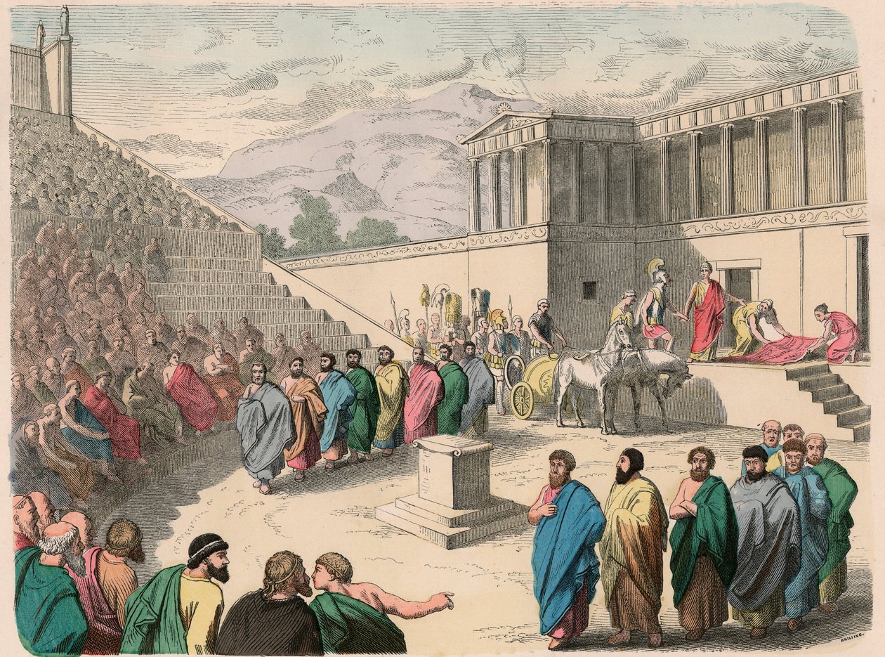 Oud Griekenland: Theater - Productie van de tragedie Agamemnon door Heinrich Leutemann