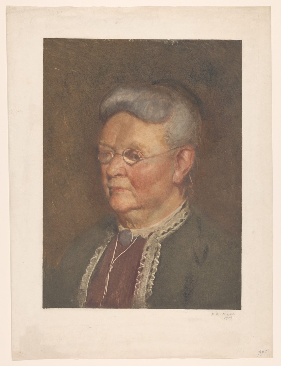 Portret van een oude dame door Heinrich M. Krabbé (signed by artist)