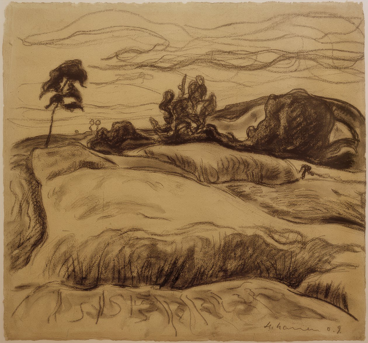 Heuvelachtig landschap door Heinrich Nauen