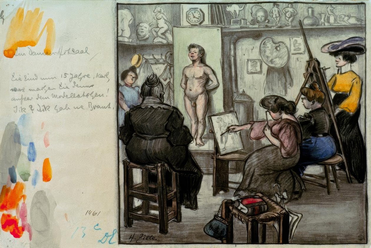 In de damesklasse door Heinrich Zille