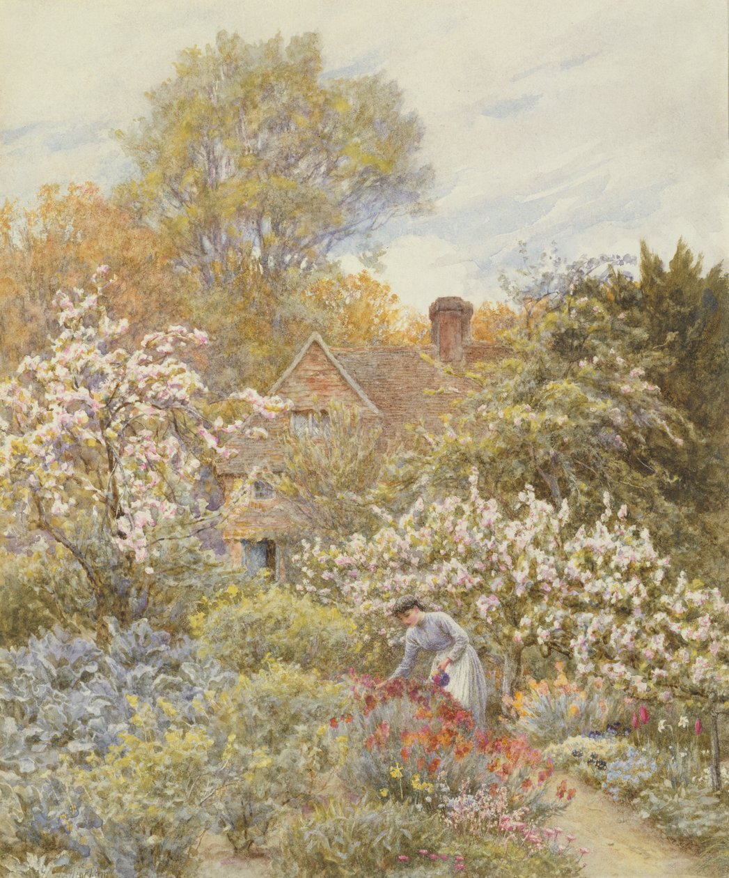 Een tuin in de lente door Helen Allingham