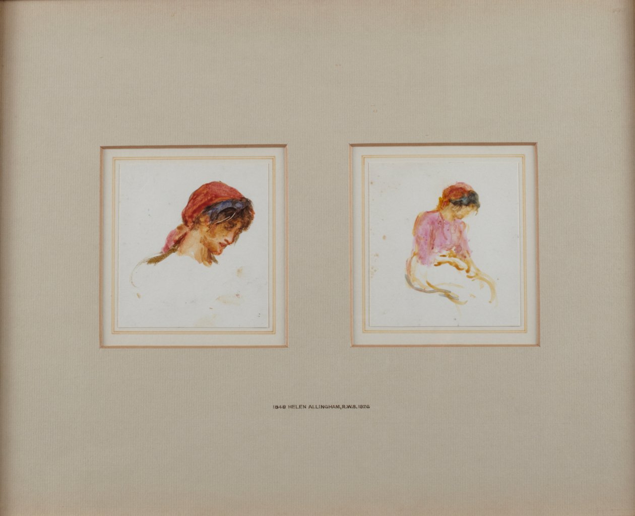 Studie van een meisje met een rode hoofddoek door Helen Allingham