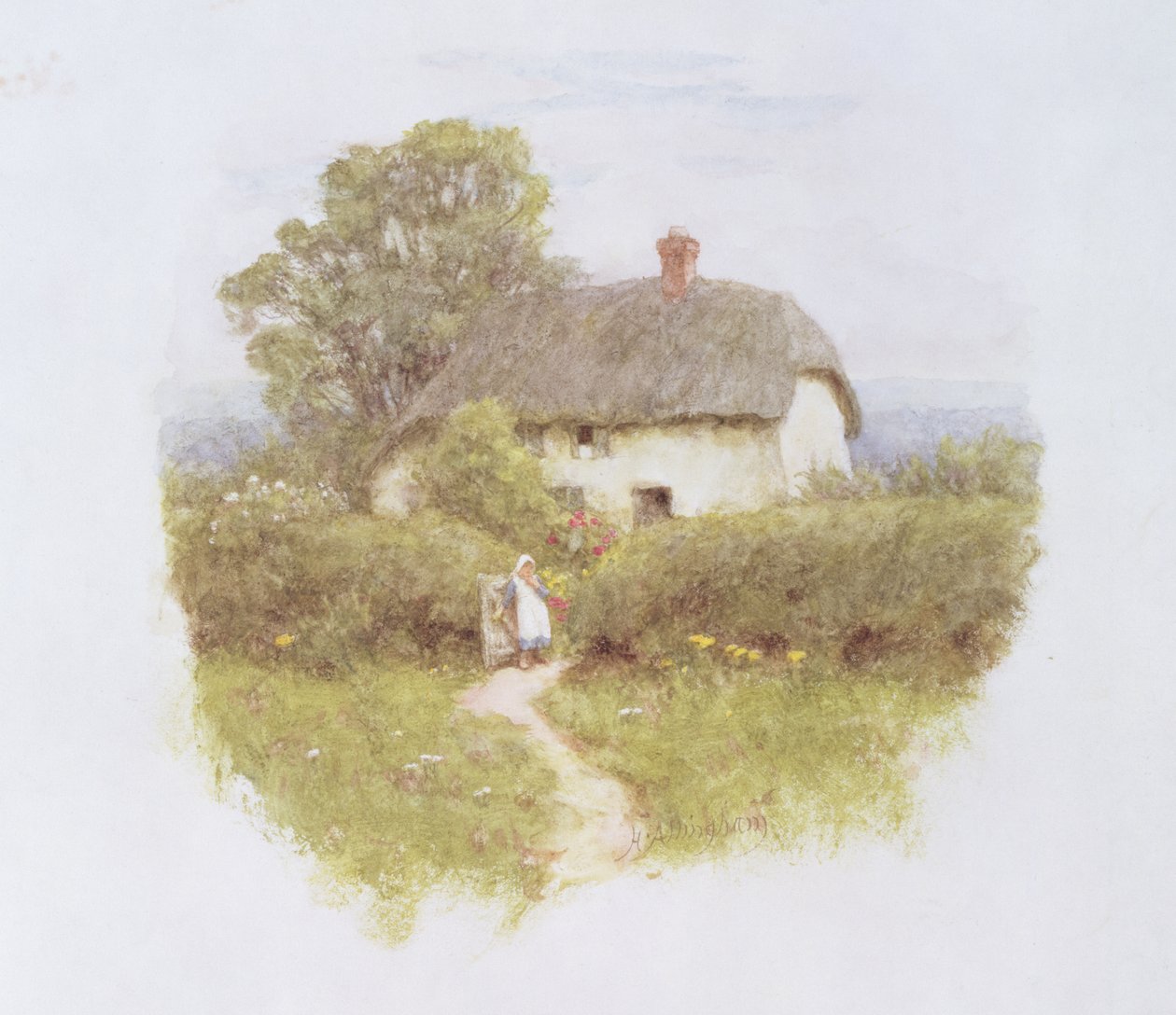 Jong Meisje bij het Huisje door Helen Allingham