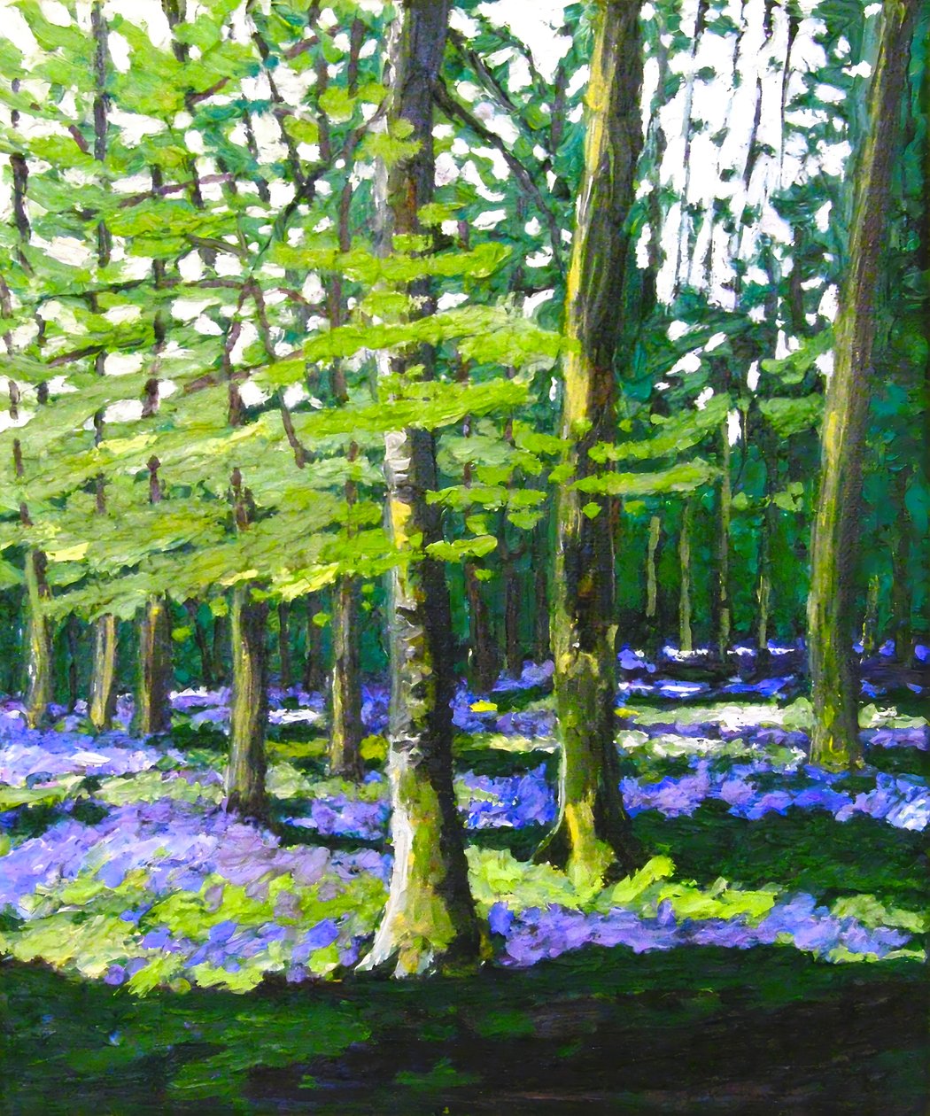 Bluebell Wood, 2009 (olieverf op doek) door Helen White