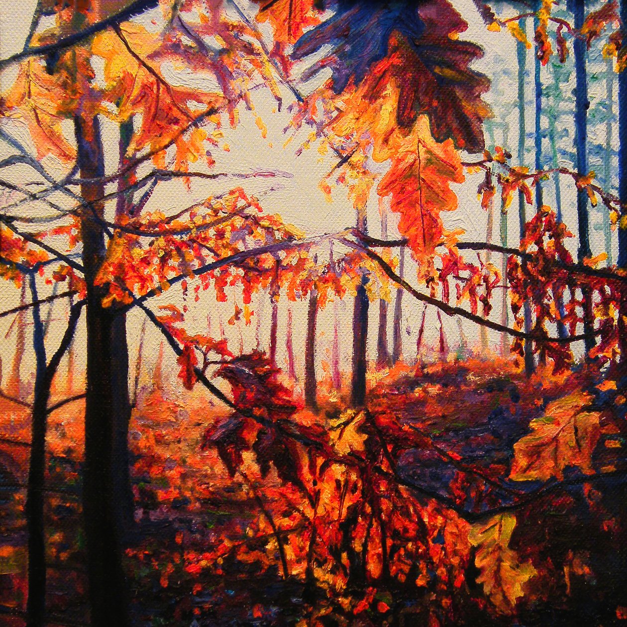 Koperen bossen, 2009 (olieverf op doek) door Helen White
