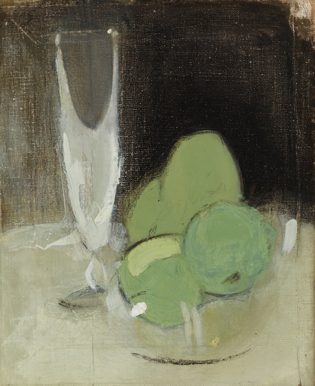 Groene appels en champagneglas door Helene Schjerfbeck