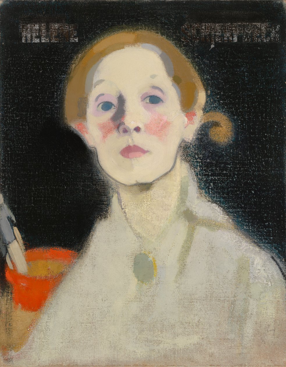 Zelfportret, zwarte achtergrond door Helene Schjerfbeck