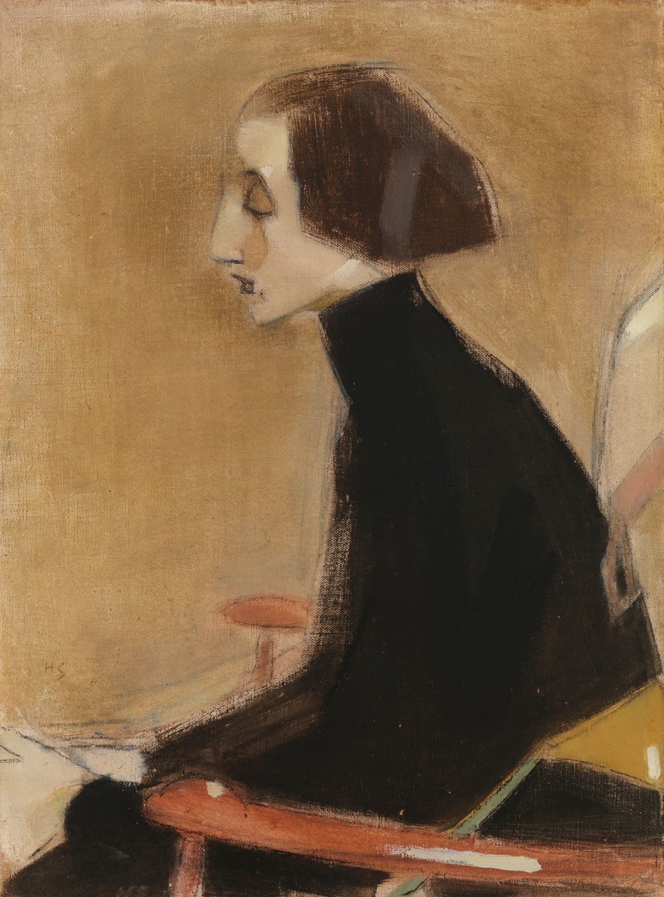 De naaister, halflichaamsportret (De werkende vrouw) door Helene Schjerfbeck