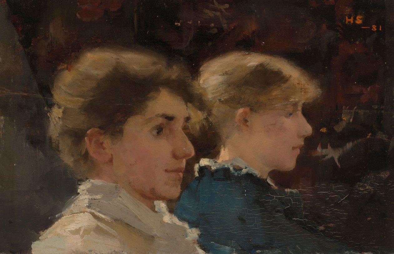 Twee profielen (Marianne Preindlsberger vooraan) door Helene Schjerfbeck