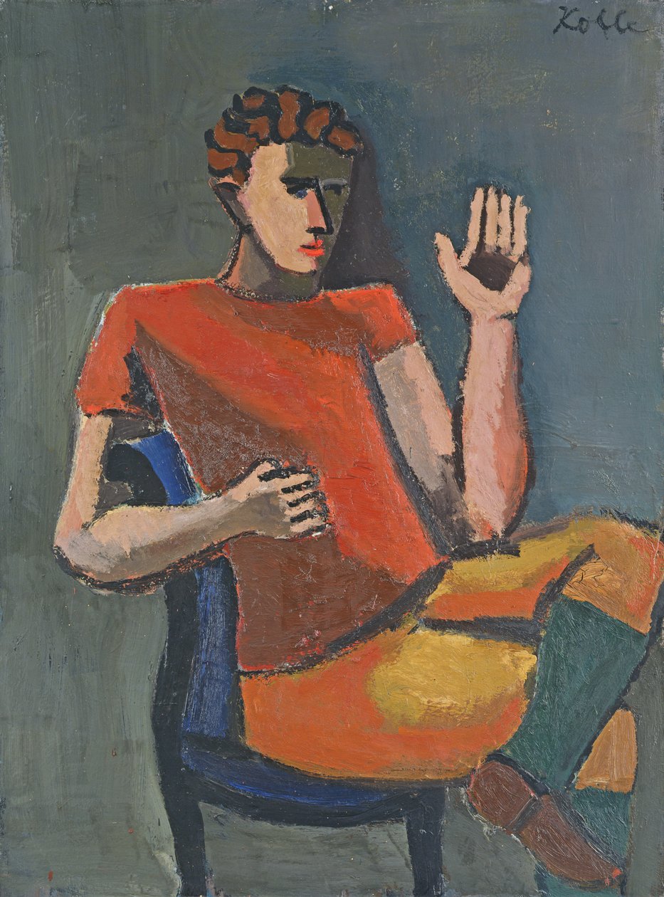 Zittende man met opgeheven hand door Helmut Kolle