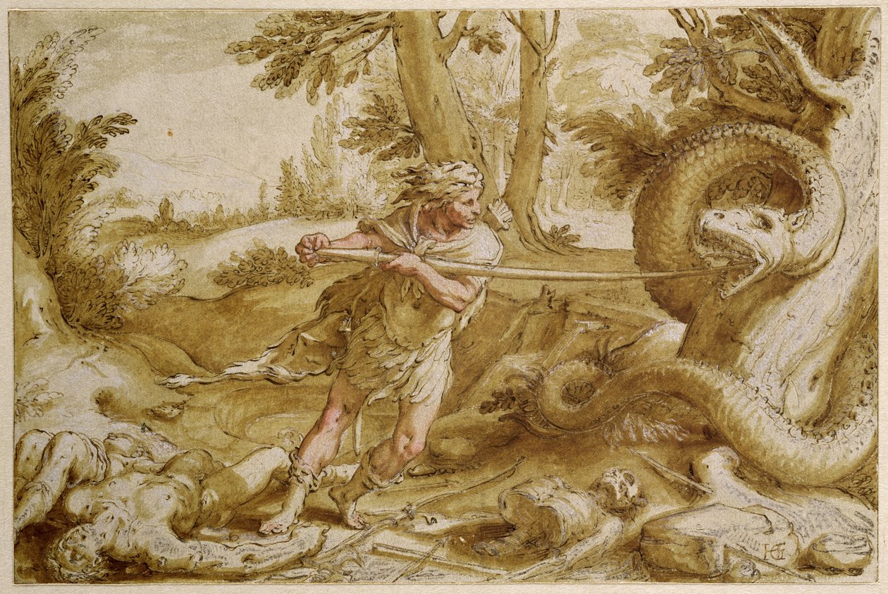 Cadmus op het Punt een Draak aan te Vallen door Hendrik Goltzius