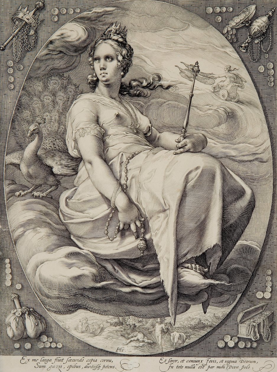 Juno (uit de serie De Vier Godheden) door Hendrik Goltzius