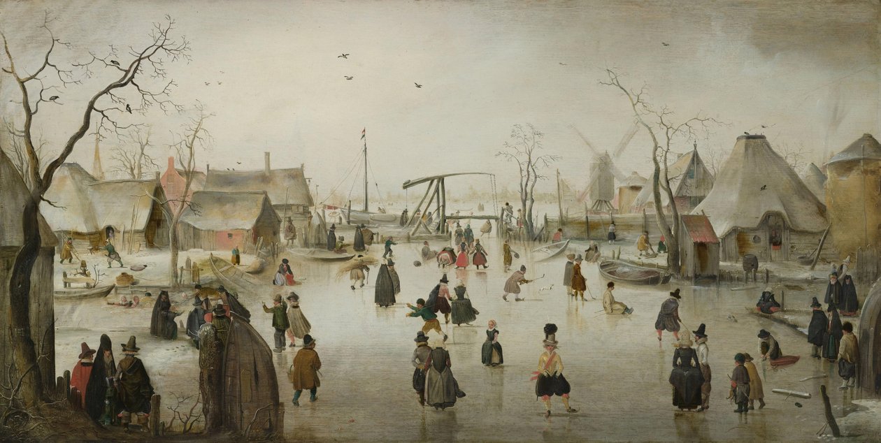 Dutch: IJsvermaak bij een dorp Ice Scene door Hendrick Avercamp