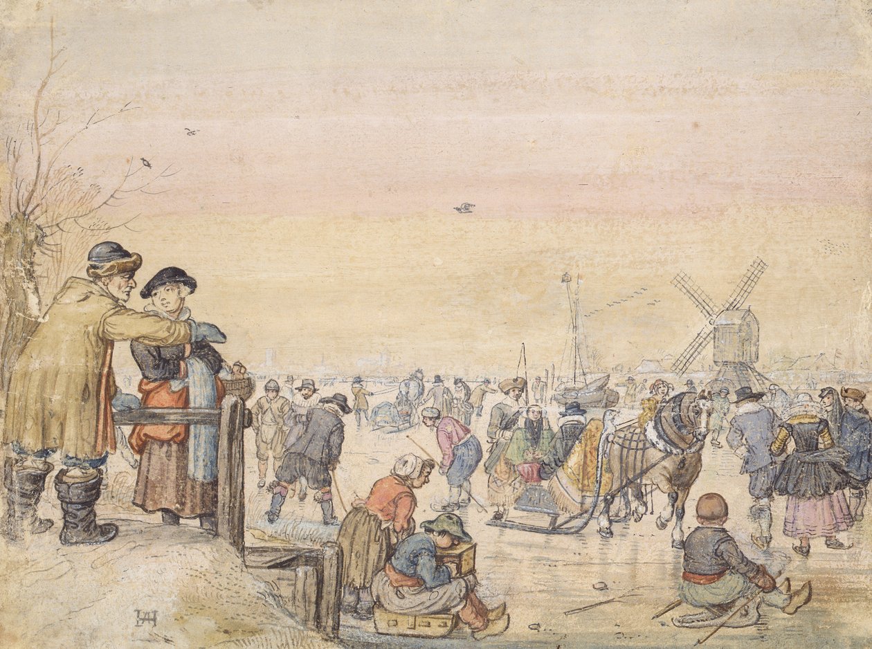 Genieten van het ijs, 1630 door Hendrick Avercamp