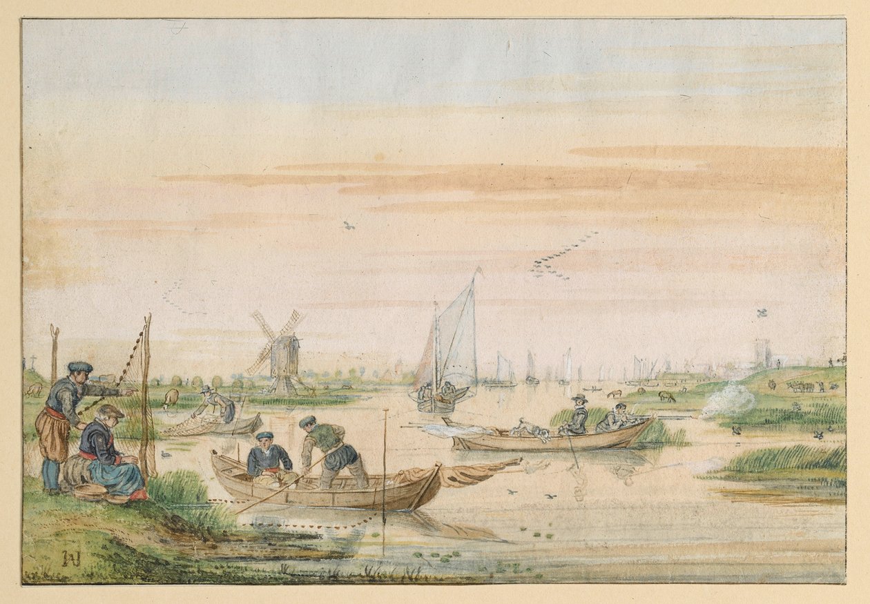 Kanallandschap met vissers en uilenjagers door Hendrick Avercamp