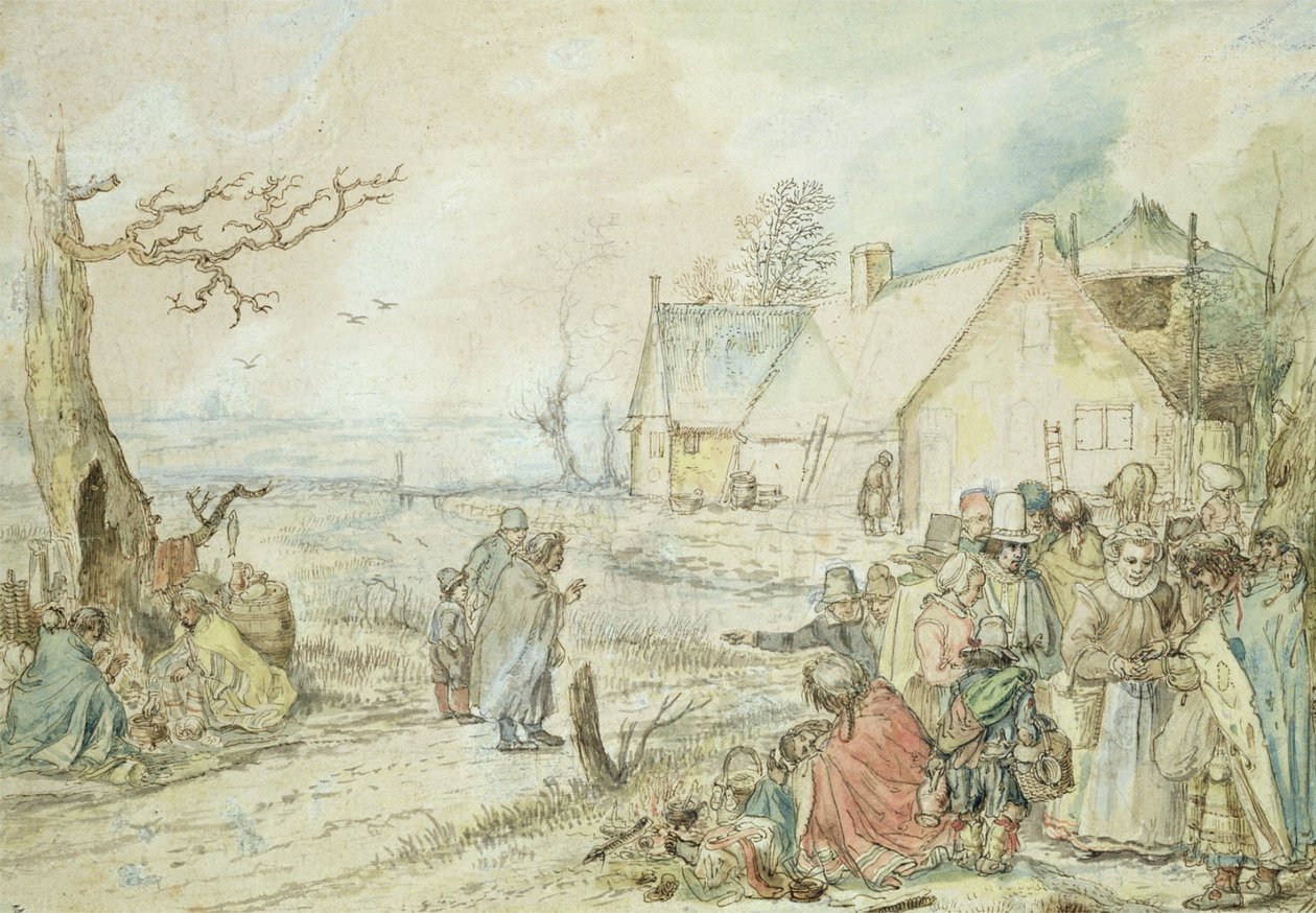 Landschap met zigeuner waarzeggers door Hendrick Avercamp