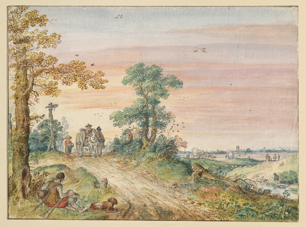 Landweg met een paardenwagen door Hendrick Avercamp