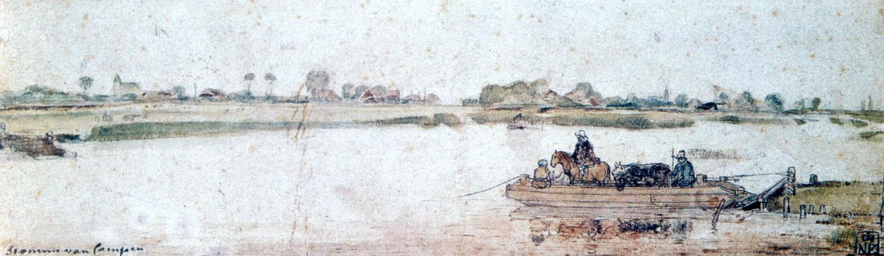 Rivierlandschap met touwveer, begin 17e eeuw door Hendrick Avercamp