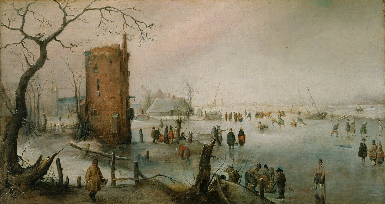 Schaatsen bij een Stad door Hendrick Avercamp