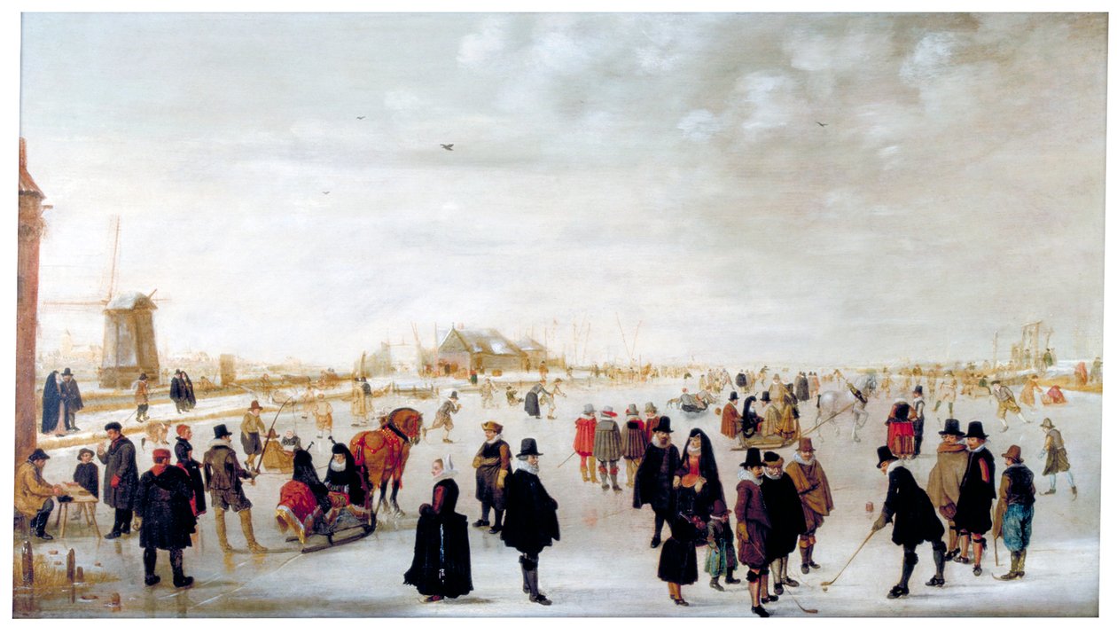 Winterlandschap aan de Rivier Ijsel bij Kampen, ca. 1615 door Hendrick Avercamp