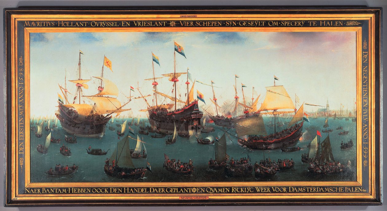 De terugkeer naar Amsterdam van de tweede expeditie naar Oost-Indië, 19 juli 1599, 1599 door Hendrick Cornelisz. Vroom