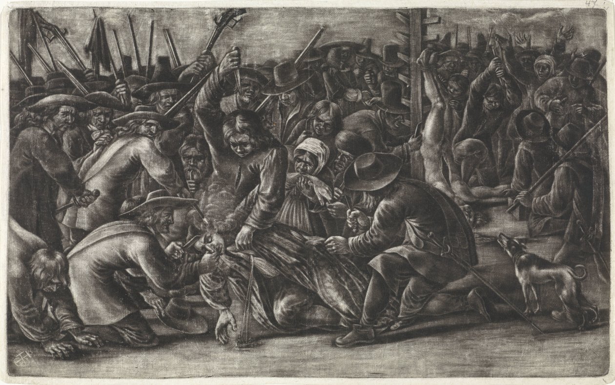 Verminking van de lichamen van de gebroeders De Witt, 1672 door Hendrick Danckerts