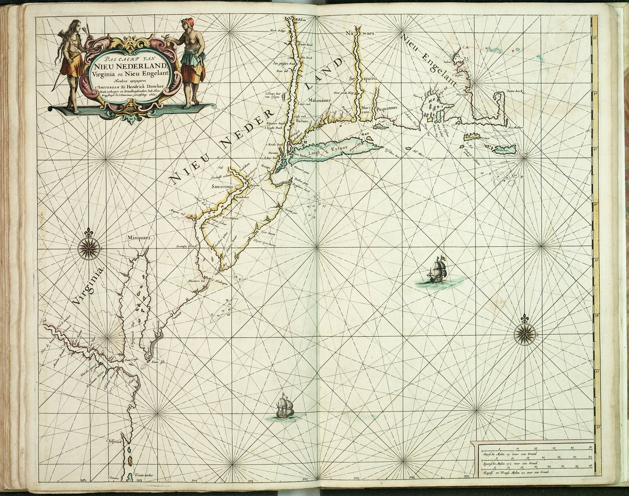 Kaart van Nieuw-Holland, Virginia en Nieuw-Engeland door Hendrick Doncker