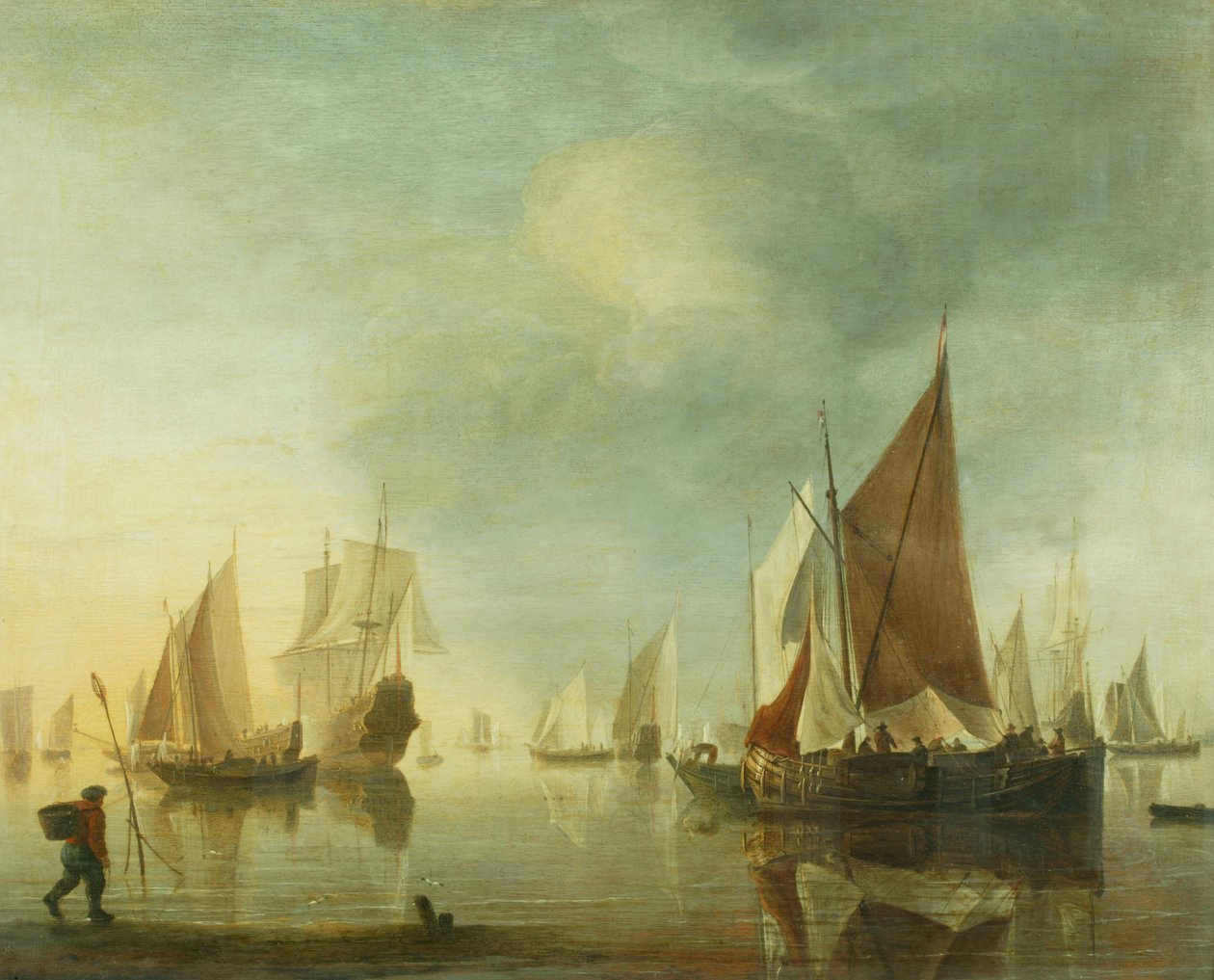 Schepen voor Anker in een Kalm Zee; Avondlicht, c.1650-60 door Hendrick Dubbels