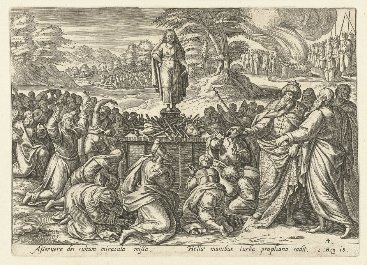 Elia wedijvert met de profeten van Baäl, uit de serie Geschiedenis van Elia door Hendrick Goltzius (rejected attribution)
