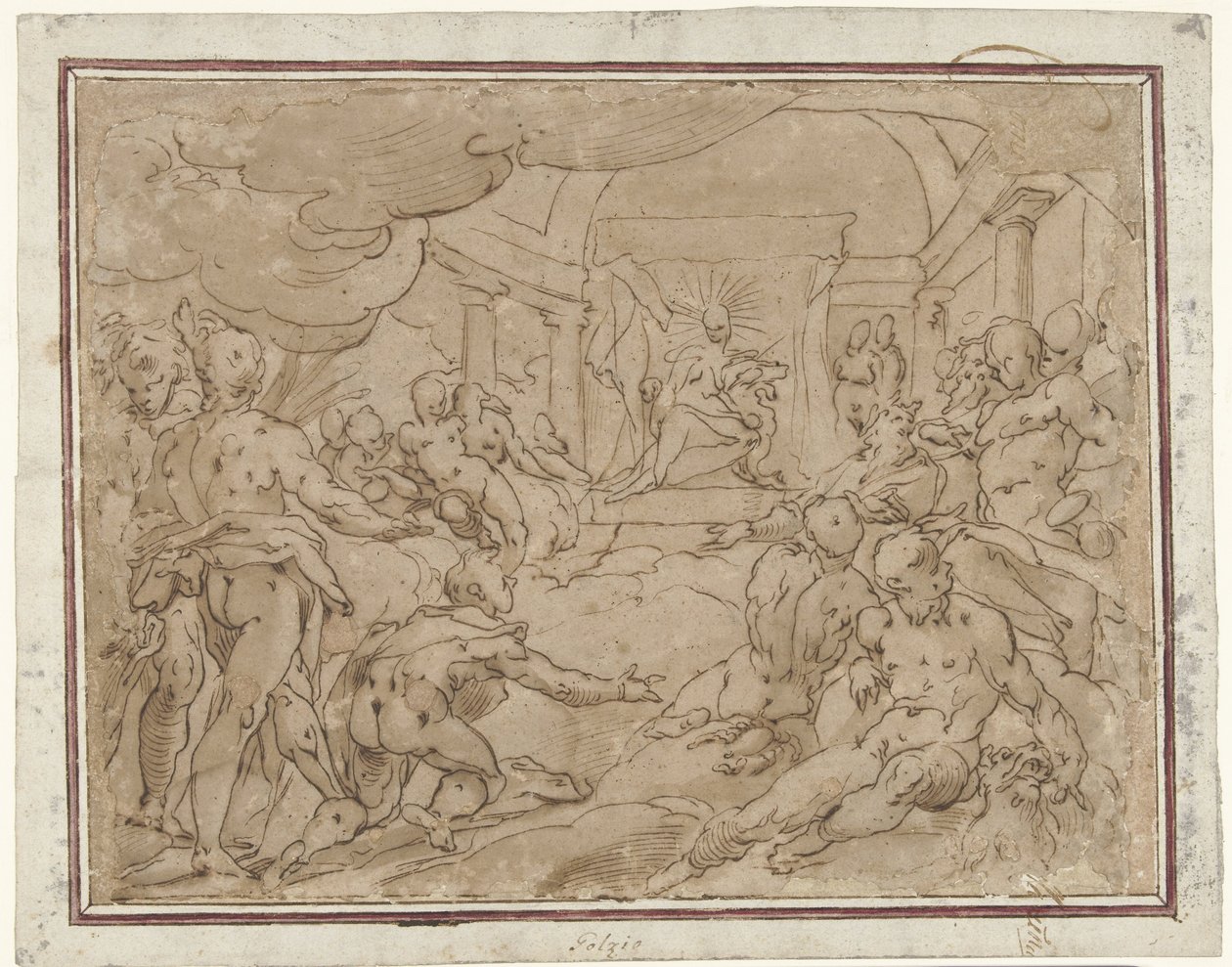 Phaëton vraagt Apollo om de zonnewagen door Hendrick Goltzius (school of)