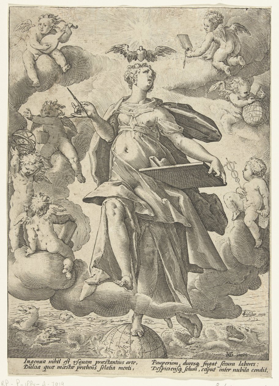 Allegorie op de kunst door Hendrick Goltzius (workshop of)