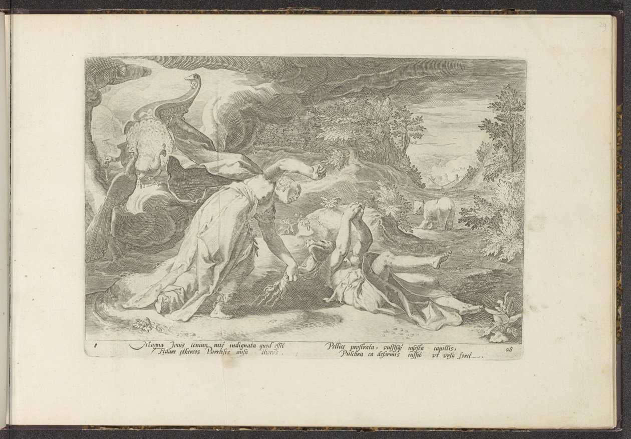 Juno verandert Callisto in een beer door Hendrick Goltzius (workshop of)