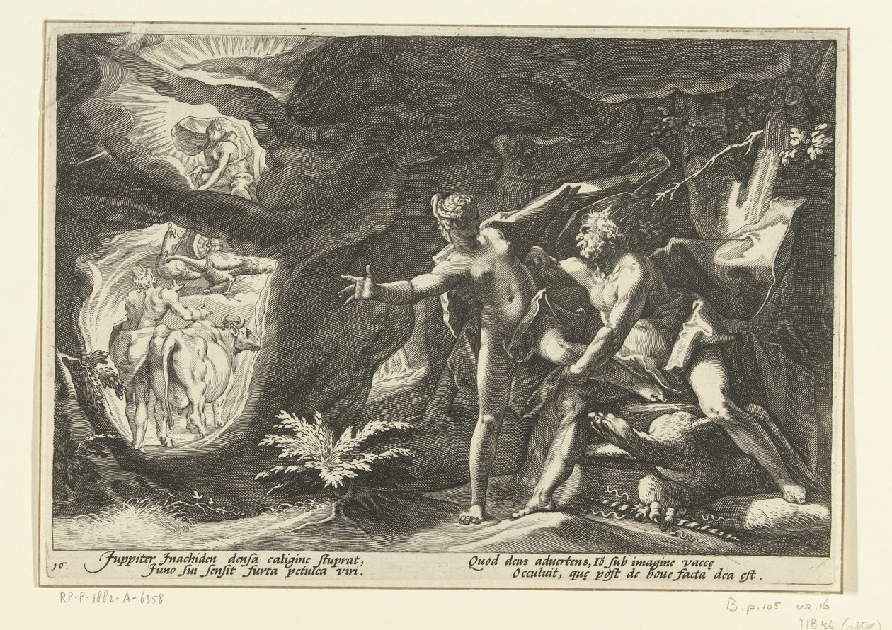 Jupiter vergrijpt zich aan Io door Hendrick Goltzius (workshop of)