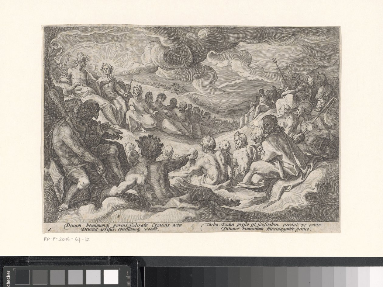 Jupiter vraagt de Olympische goden om raad door Hendrick Goltzius (workshop of)