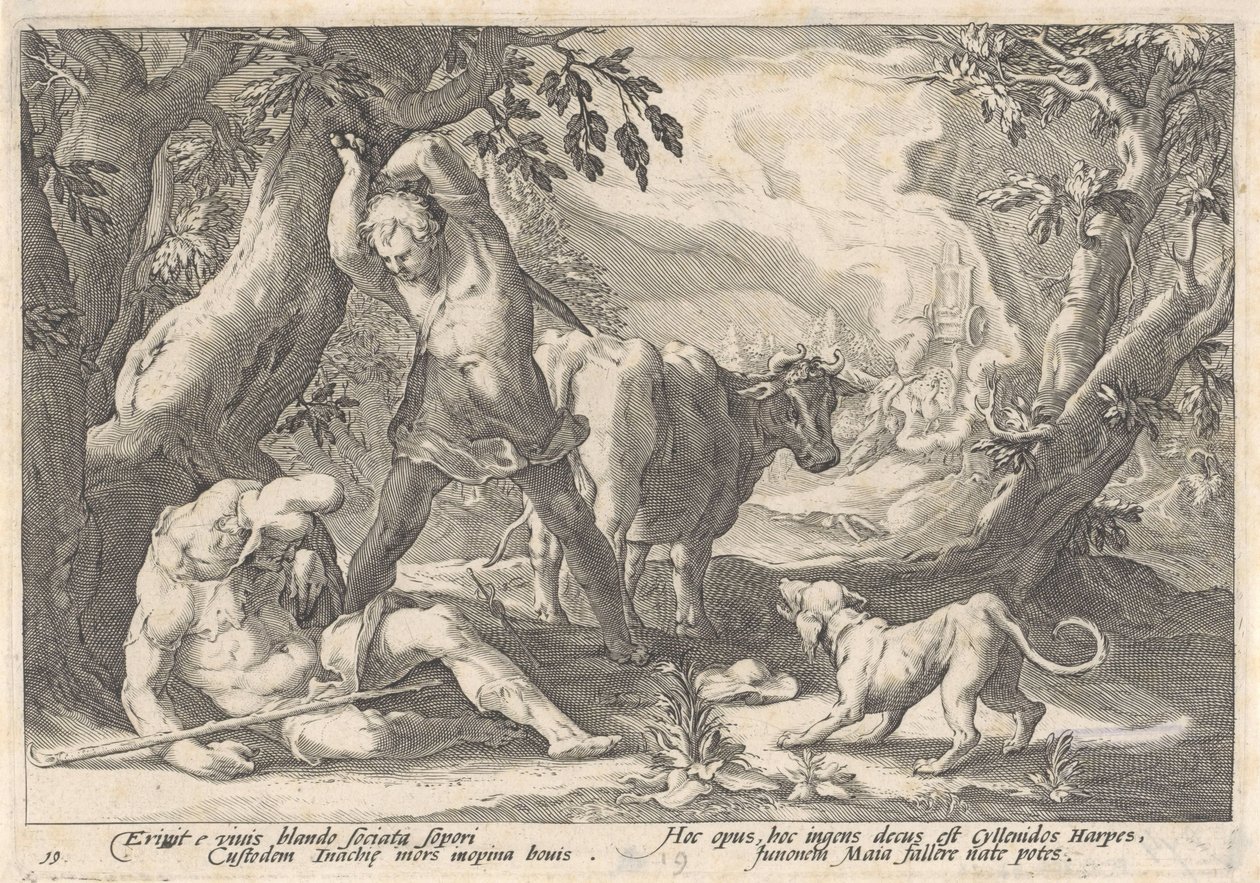 Mercurius doodt Argus door Hendrick Goltzius (workshop of)
