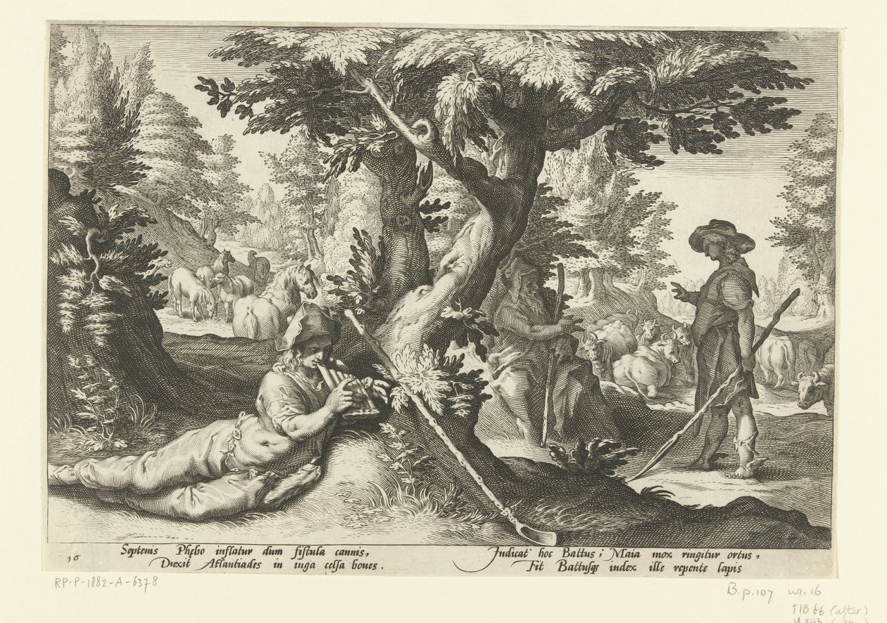 Mercurius en Battus door Hendrick Goltzius (workshop of)