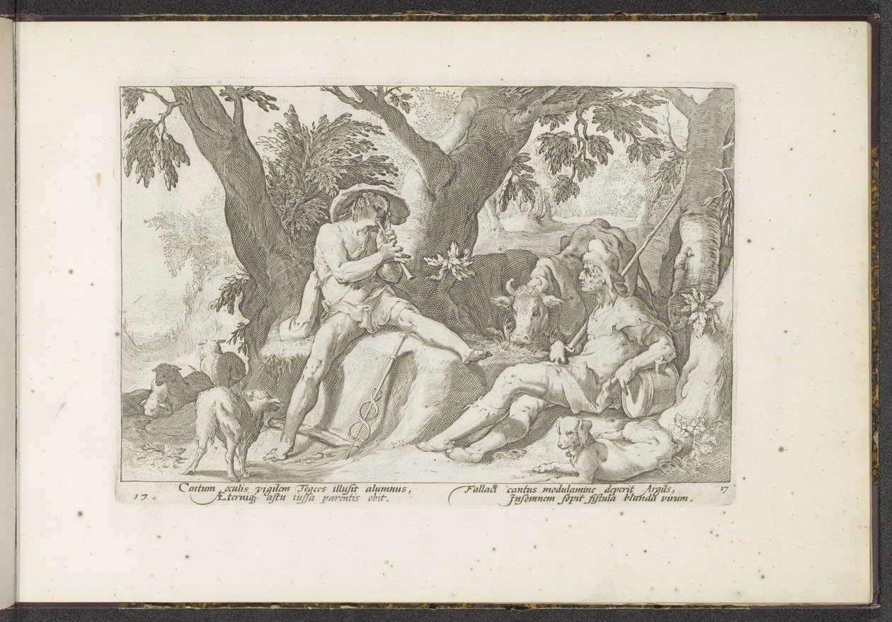 Mercurius speelt fluit voor Argus door Hendrick Goltzius (workshop of)