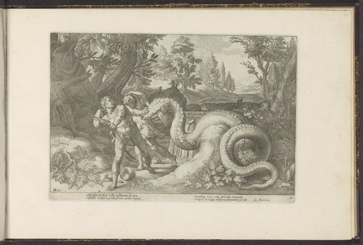 Metgezellen van Cadmus door een draak verslonden door Hendrick Goltzius (workshop of)