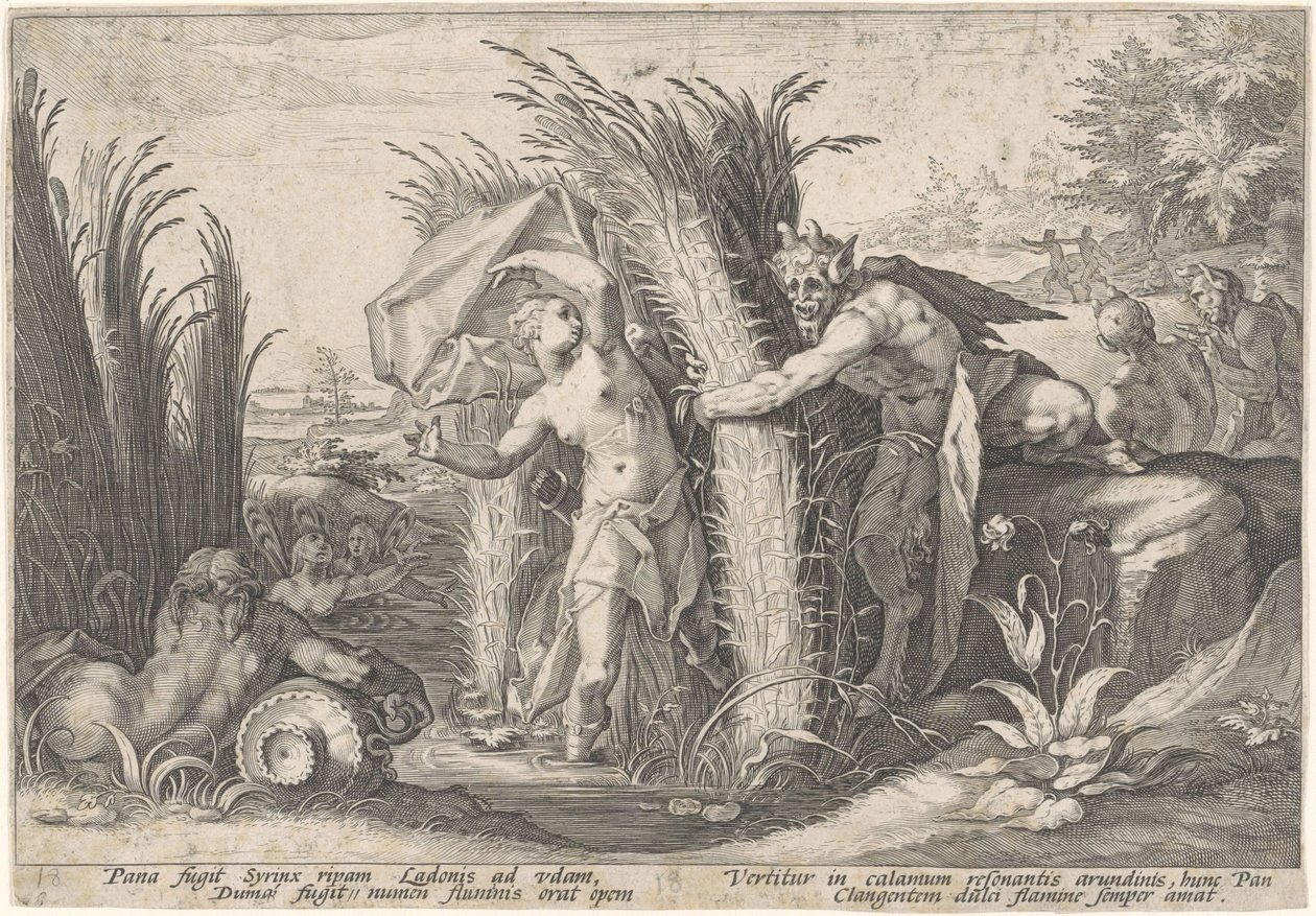 Pan en Syrinx door Hendrick Goltzius (workshop of)