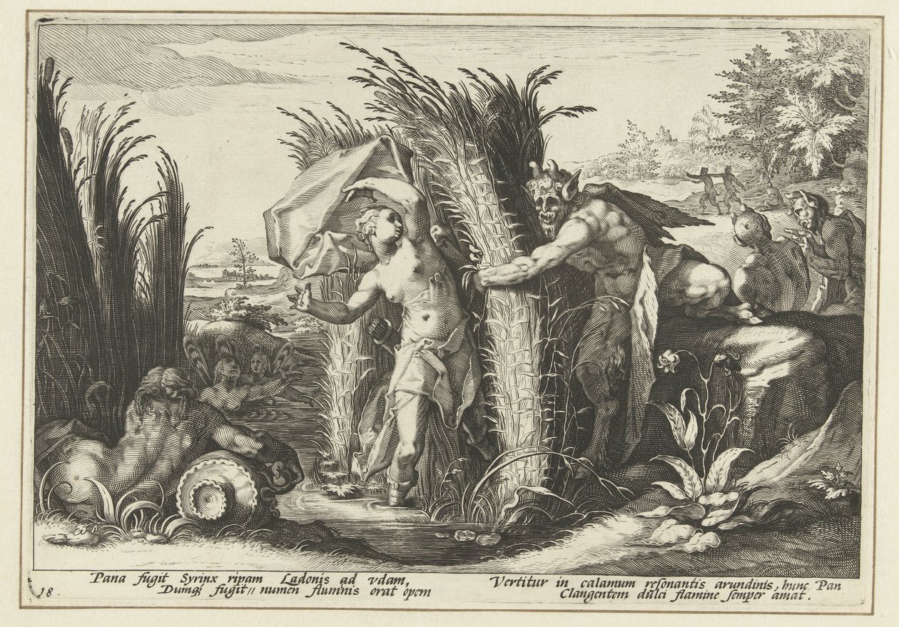 Pan en Syrinx door Hendrick Goltzius (workshop of)