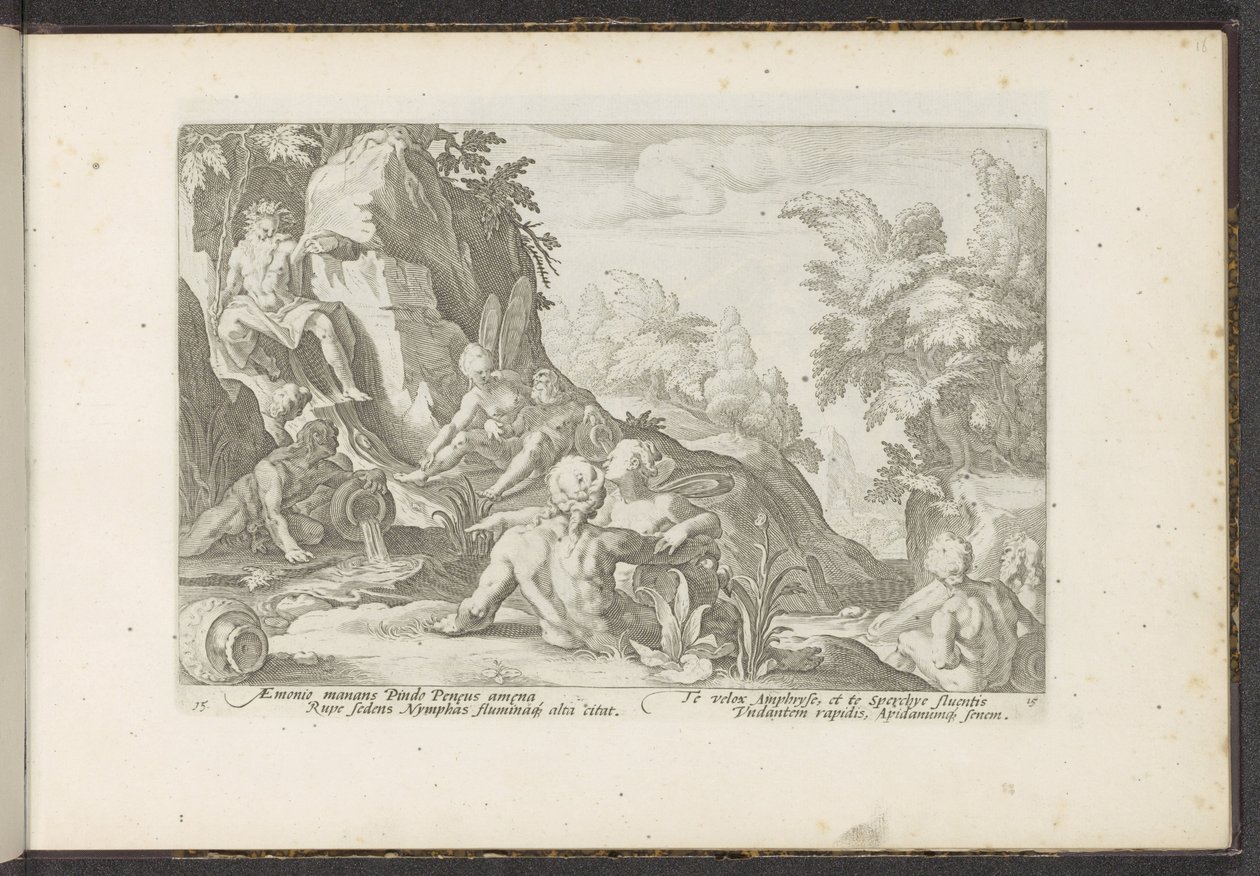 Peneus door andere riviergoden bezocht door Hendrick Goltzius (workshop of)