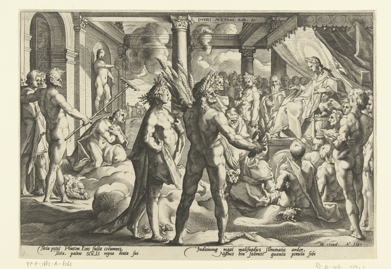 Phaëton in het paleis van Helios door Hendrick Goltzius (workshop of)