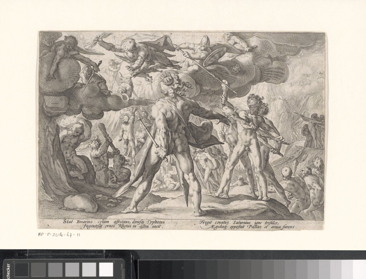 Strijd tussen de goden en de giganten (Metamorfosen van Ovidius) door Hendrick Goltzius (workshop of)