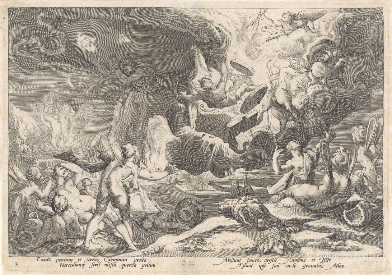 Val van Phaëthon (Metamorfosen van Ovidius) door Hendrick Goltzius (workshop of)