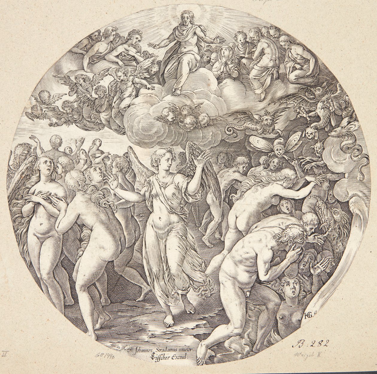 De scheiding van de verlosten en de verdoemden door Hendrick Goltzius