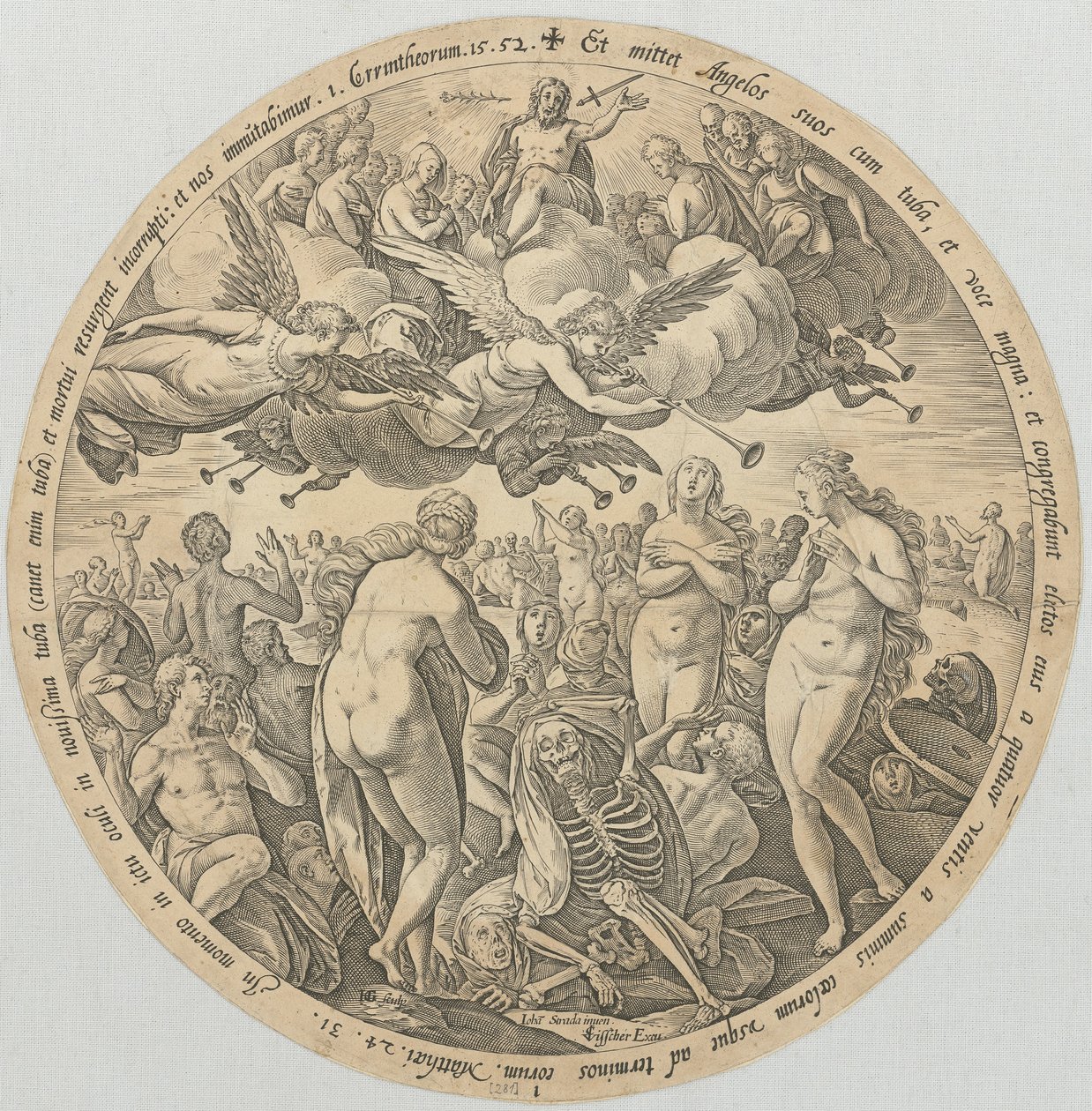 De opstanding van de doden, blad 1 uit de serie „De vier laatste dingen“ door Hendrick Goltzius