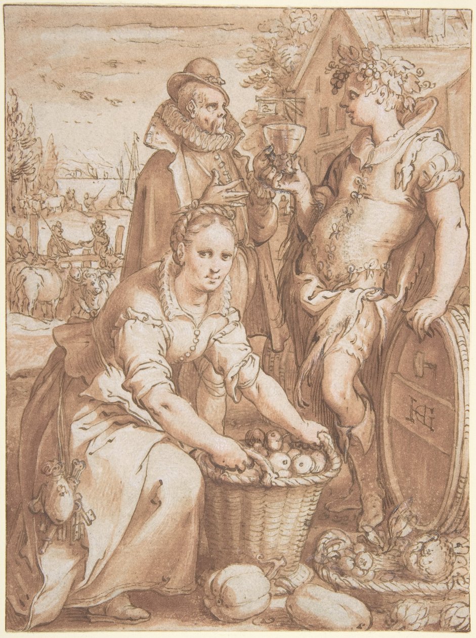 Herfst; Studie voor een gravure door Hendrick Goltzius